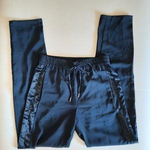 H&M: Navy Blue Women's Pants/Trousers with Satin Stripe Details at Sides